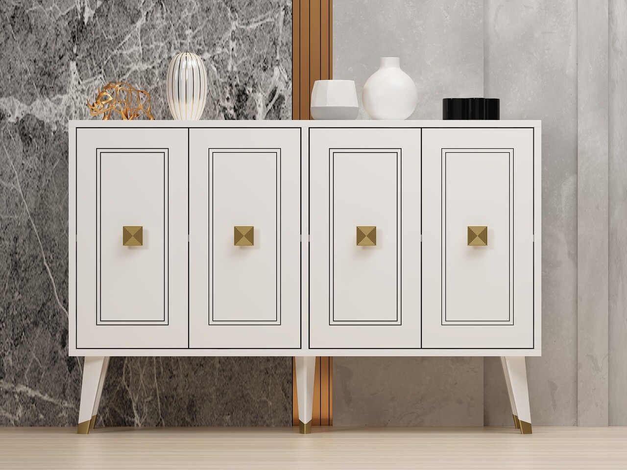 Consola, Hanah Home, Hartın, 120x80x30 cm, Alb/Auriu - imagine 6